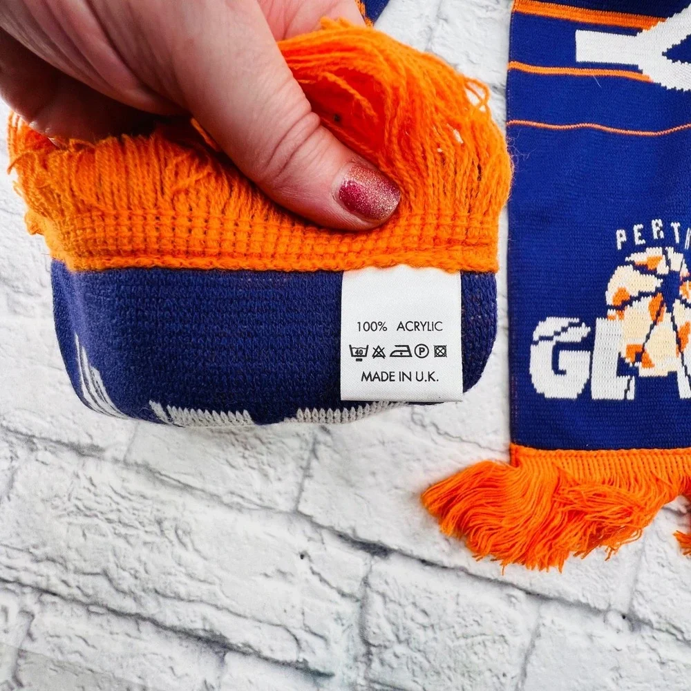Perth Glory Soccer Scarf Royal Blue Orange Fringe 100 Percent Acrylic